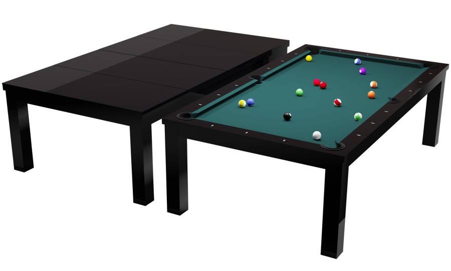 Billardtisch / Esstisch, Pool, Rasson Penelope II, 7 ft. (Fuß), schwarz-glänzend inkl. Abdeckplatte, Simonis 860 blaugrün