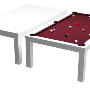 Billardtisch / Esstisch, Pool, Rasson Penelope II, 7 ft. (Fuß), weiß-glänzend inkl. Abdeckplatte, Clubtuch burgund