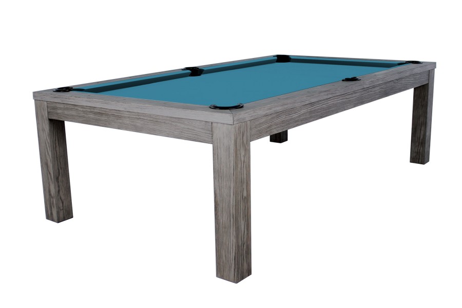 Billardtisch / Esstisch, Pool, Rasson Penelope II, inkl. Abdeckplatte, gebeiztes Holz, 7 ft., Simonis 760 elektrikblau