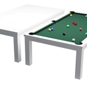Billardtisch / Esstisch, Pool, Rasson Penelope II, 7 ft. (Fuß), weiß-glänzend inkl. Abdeckplatte, Simonis 760 gelbgrün