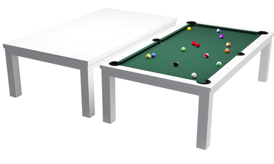 Billardtisch / Esstisch, Pool, Rasson Penelope II, 7 ft. (Fuß), weiß-glänzend inkl. Abdeckplatte, Simonis 760 gelbgrün