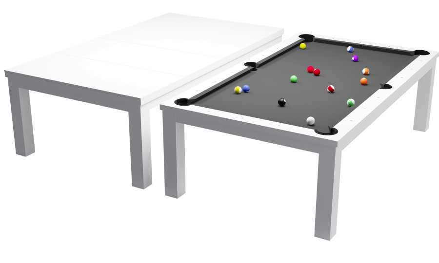 Billardtisch / Esstisch, Pool, Rasson Penelope II, 7 ft. (Fuß), weiß-glänzend inkl. Abdeckplatte, Clubtuch grau