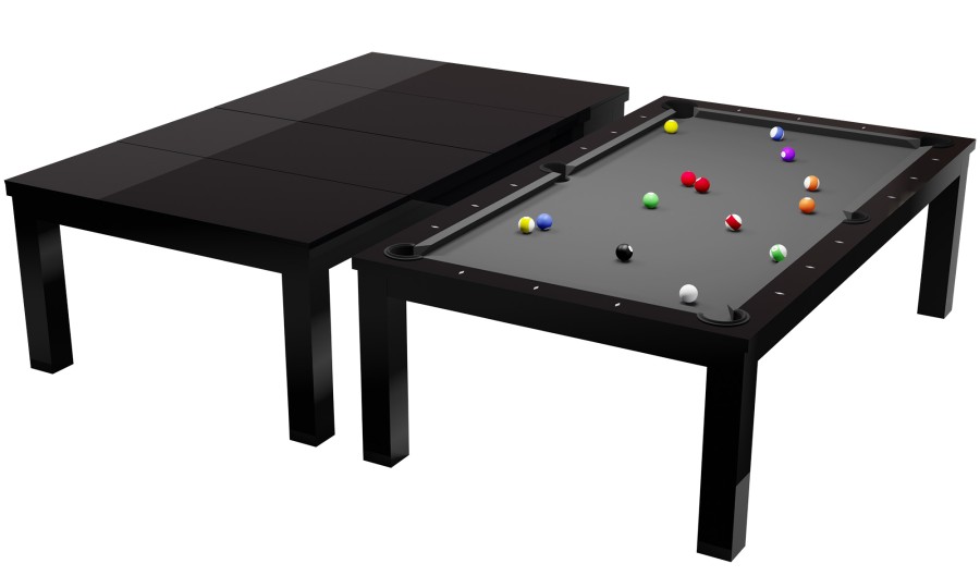 Billardtisch / Esstisch, Pool, Rasson Penelope II, 7 ft. (Fuß), schwarz-glänzend inkl. Abdeckplatte, Clubtuch grau