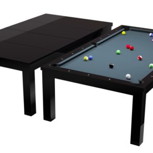 Billardtisch / Esstisch, Pool, Rasson Penelope II, 7 ft. (Fuß), schwarz-glänzend inkl. Abdeckplatte, Simonis 860 puderblau