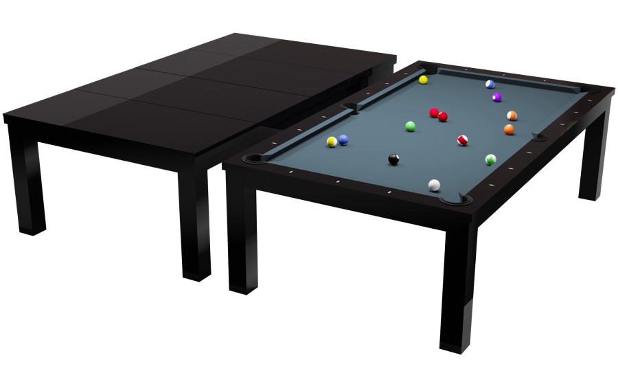 Billardtisch / Esstisch, Pool, Rasson Penelope II, 7 ft. (Fuß), schwarz-glänzend inkl. Abdeckplatte, Simonis 860 puderblau
