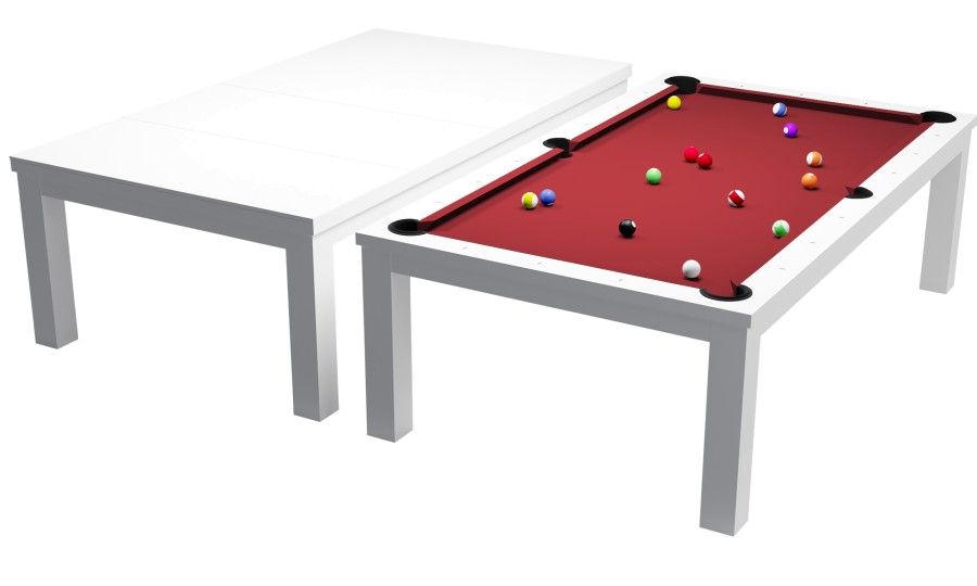 Billardtisch / Esstisch, Pool, Rasson Penelope II, 7 ft. (Fuß), weiß-glänzend inkl. Abdeckplatte, Simonis 760 rot