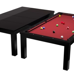 Billardtisch / Esstisch, Pool, Rasson Penelope II, 7 ft. (Fuß), schwarz-glänzend inkl. Abdeckplatte, Simonis 860 rot
