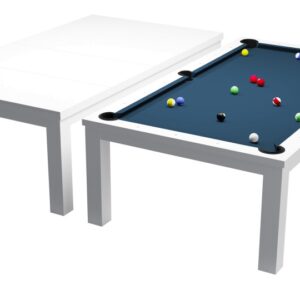 Billardtisch / Esstisch, Pool, Rasson Penelope II, 7 ft. (Fuß), weiß-glänzend inkl. Abdeckplatte, Clubtuch royalblau