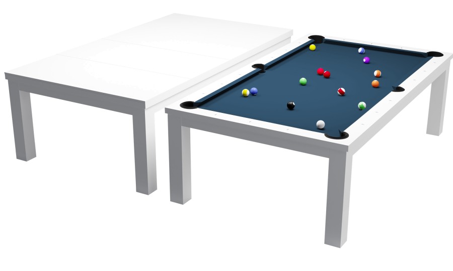 Billardtisch / Esstisch, Pool, Rasson Penelope II, 7 ft. (Fuß), weiß-glänzend inkl. Abdeckplatte, Clubtuch royalblau