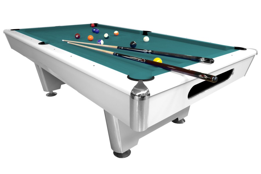 Billardtisch, Pool, Triumph Plus, 8 ft. (Fuß), matt-weiß, 7 ft., Simonis 760 blaugrün