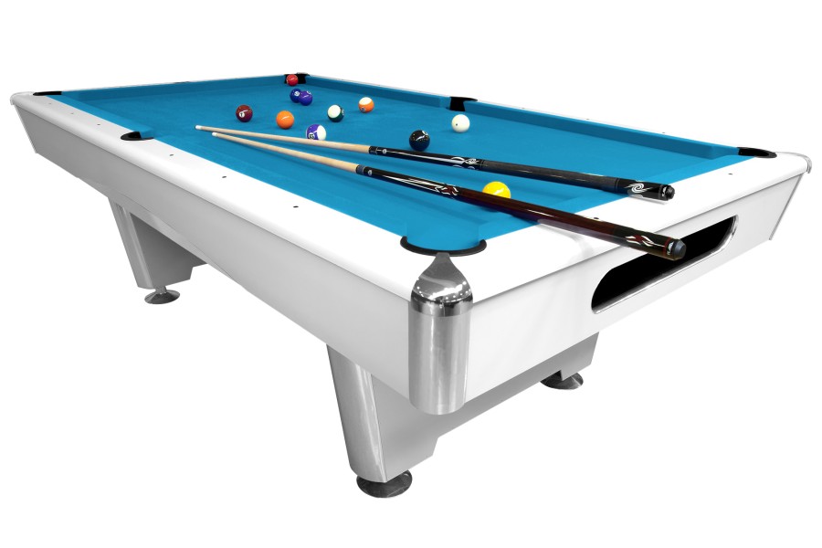 Billardtisch, Pool, Triumph Plus, 8 ft. (Fuß), matt-weiß, 7 ft., Clubtuch elektrikblau