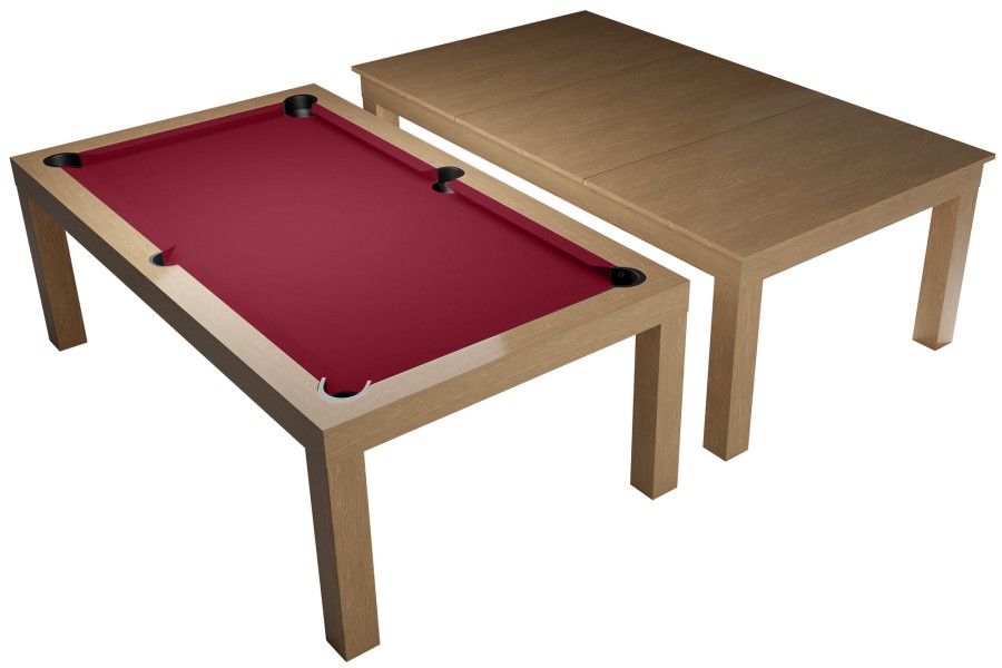 Billardtisch / Esstisch, Pool, Diner, eiche, 6 ft., Clubtuch burgund