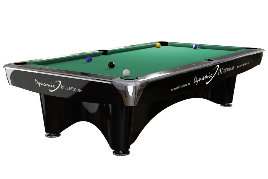 Billardtisch, gebraucht, Pool, Dynamic III, 9 ft. (Fuß), schwarz, Simonis 860 gelbgrün