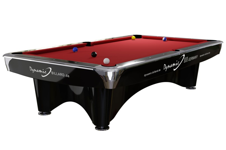 Billardtisch, gebraucht, Pool, Dynamic III, 9 ft. (Fuß), schwarz, Simonis 860 rot
