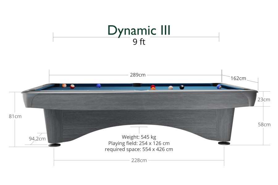 Billardtisch, Pool, Dynamic III, 9 ft. (Fuß), hellgrau, Simonis – Bild 6