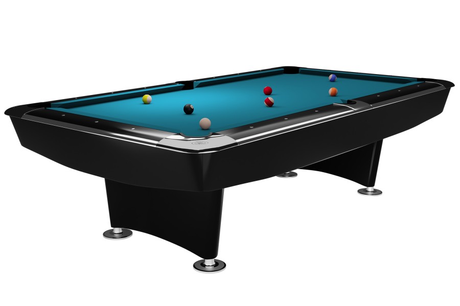 Billardtisch, Pool, Dynamic II, 9 ft. (Fuß), schwarz glänzend, Simonis 860 turnierblau
