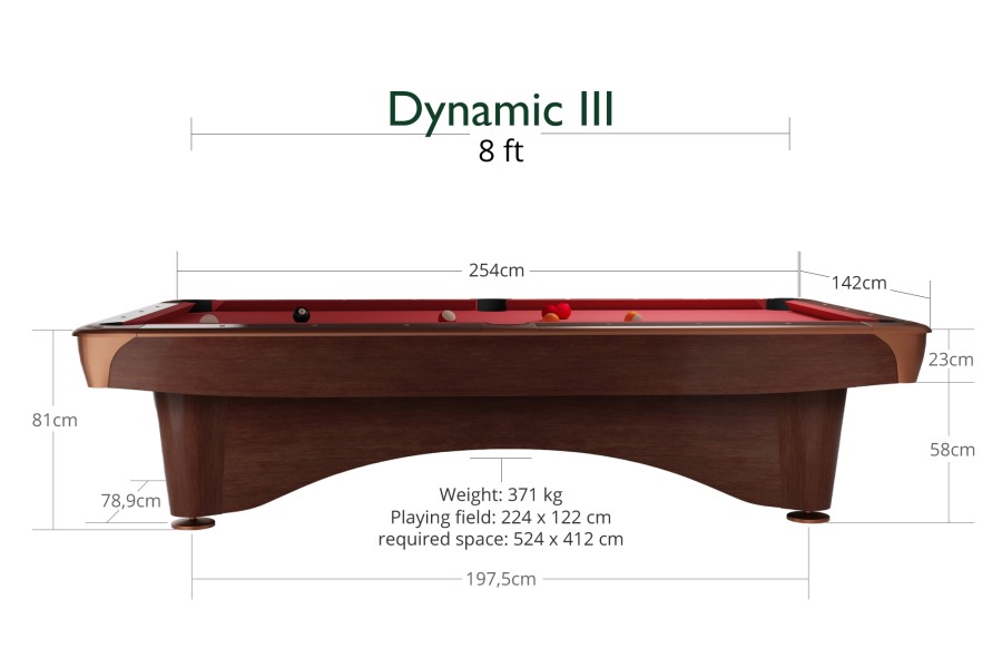 Billardtisch, Pool, Dynamic III, braun, 8 ft., Simonis 860 blaugrün – Bild 2
