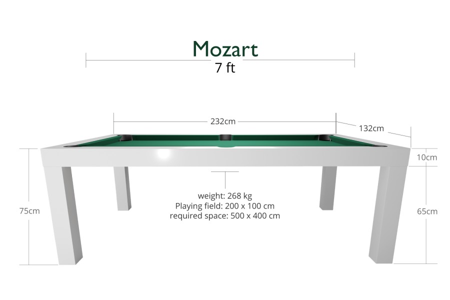 Billardtisch / Esstisch, Pool, Mozart, 7 ft. (Fuß), matt-weiß – Bild 6